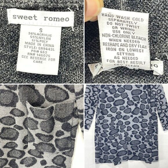Women’s Cardigan Open Front Size M Gray Leopard Print Knit Pocked Sweet Romeo - Picture 8 of 16
